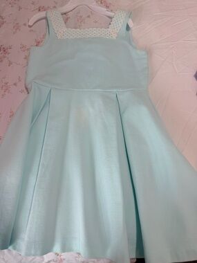 Janie and Jack Light Aqua Lace-Trim Square Neck Dress